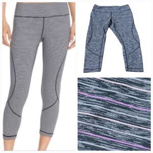 ZELLA Live In Crop Leggings Gray Stripe Yoga Pants Fitness Workout Capri Medium